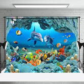 Aperturee - Summer Blue Whale Fish Backdrop + Coral Reef Floor Backdrop